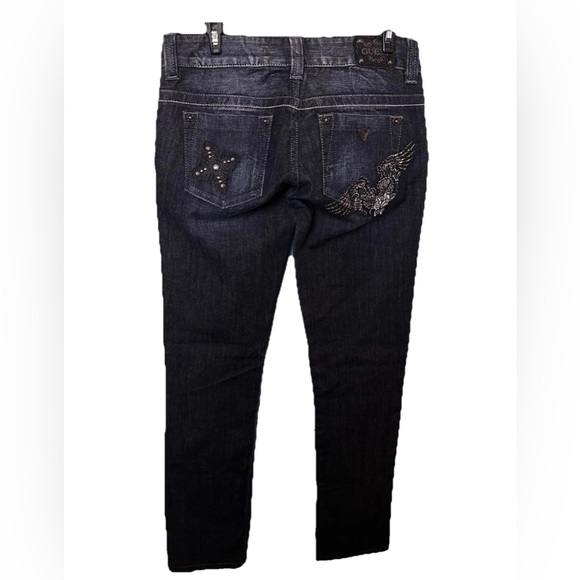 Guess Daredevil Wms Skinny Leg Jean Studded Pkts Front Back Unique Applique Sz28 - Picture 13 of 14